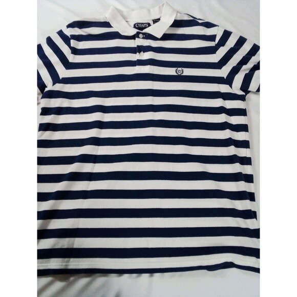 Men's Chaps Blue And White Striped Polo Shirts Size XL Short Sleeve - Picture 2 of 11